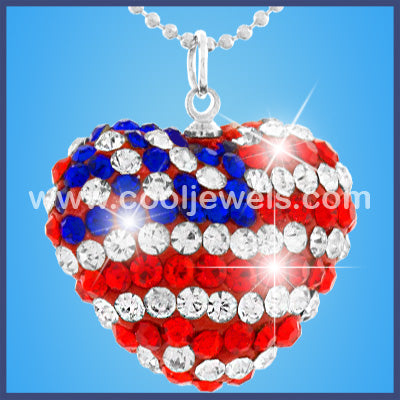 Rhinestone American Flag Heart Necklace