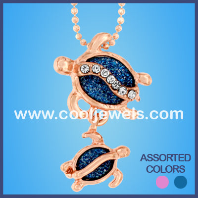Rose Gold Glitter Glass Double Turtle Necklaces