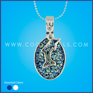SILVER BALL CHAIN NECKLACE WITH OVAL STONE PENDANT & DOLPHIN CHARM