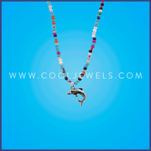 MULTICOLOR BEADED NECKLACE WITH DOLPHIN PENDANT