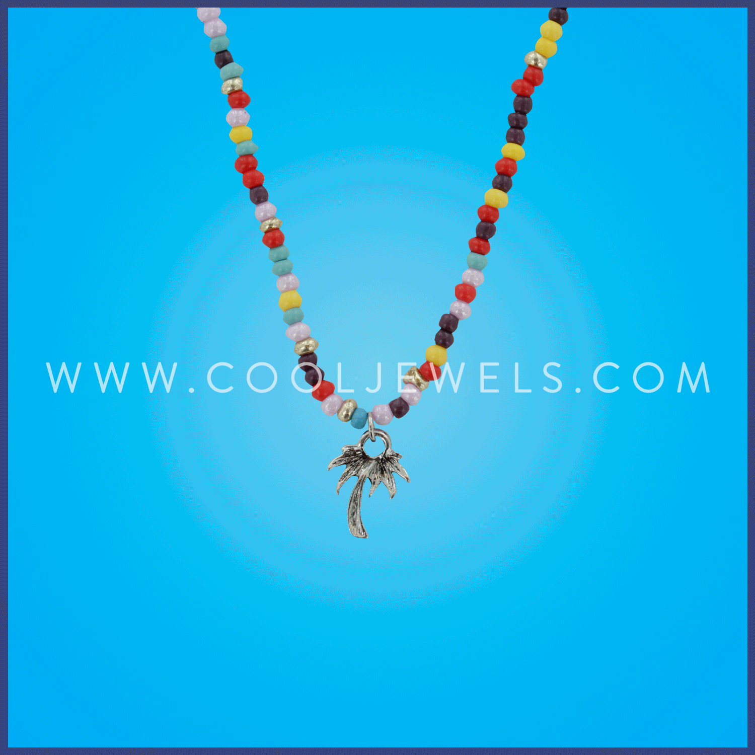MULTICOLOR BEADED NECKLACE WITH PALM TREE PENDANT