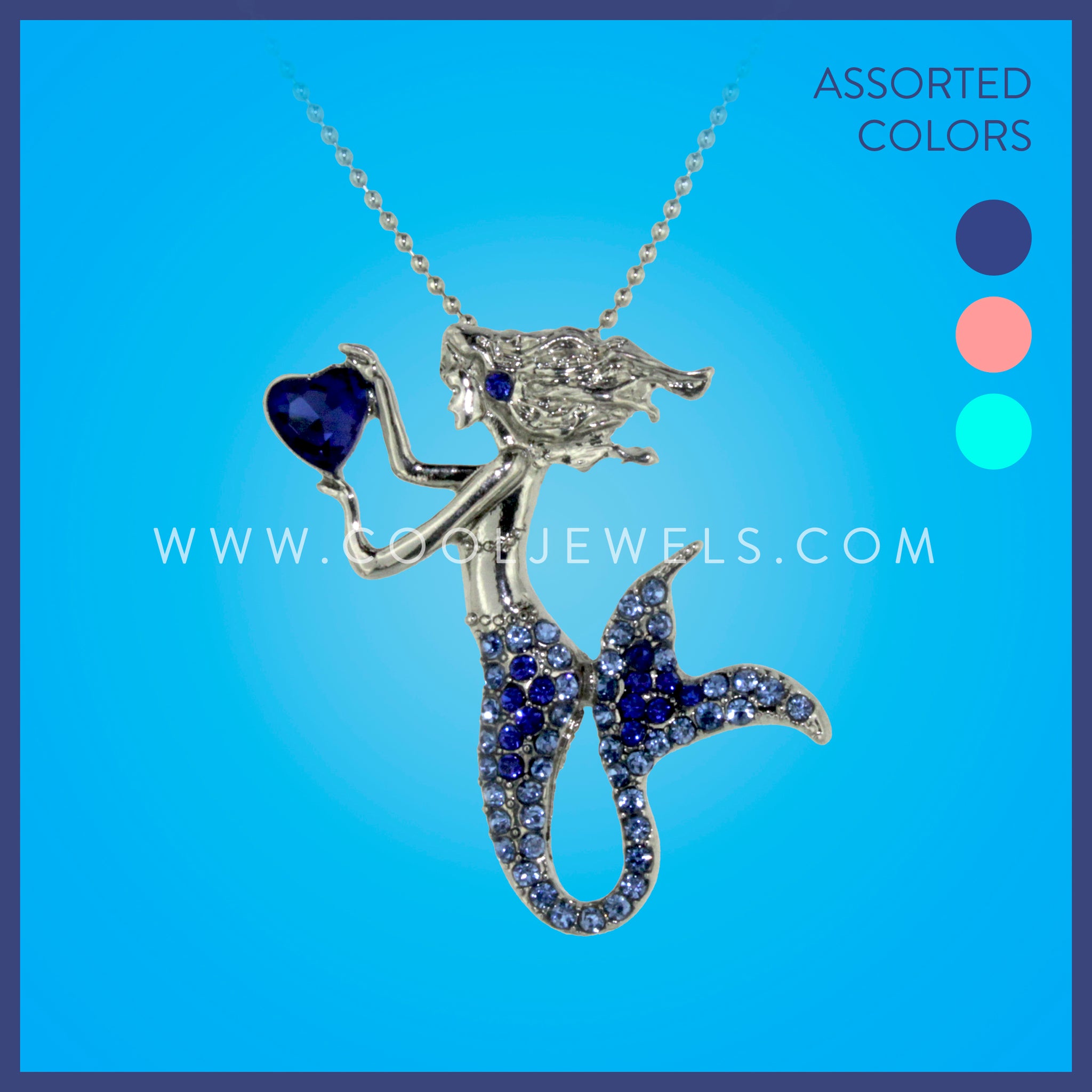 NECKLACE WITH CRYSTAL HEART AND RHINESTONE MERMAID