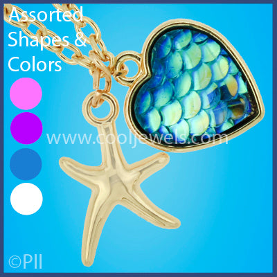 Assorted Star Fish & Mermaid Scale Pendant Necklace