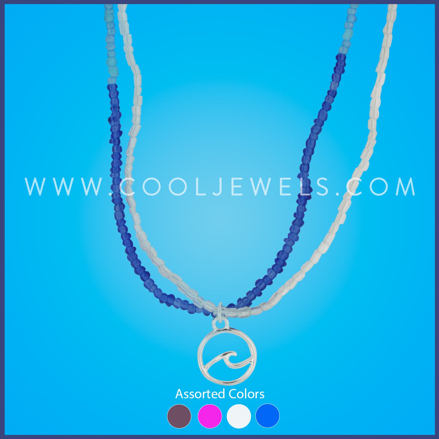 DOUBLE NECKLACE WITH SEED BEADS & ROUND WAVE PENDANT