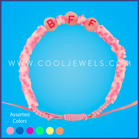 SLIDER BRACELET ANKLET WITH FIMO & GLOW BEADS "BFF" 