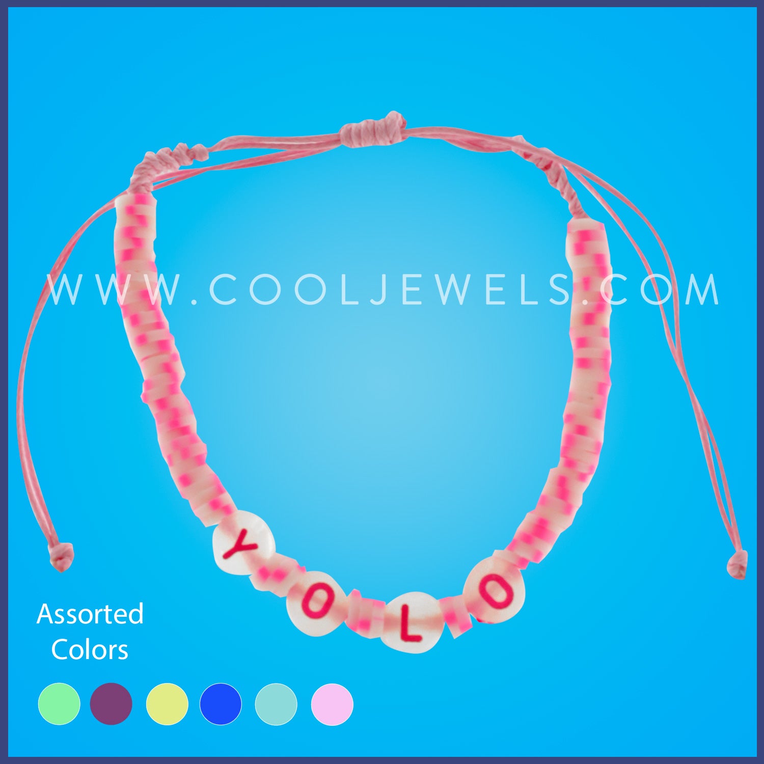 SLIDER BRACELET ANKLET WITH FIMO & GLOW BEADS "YOLO"