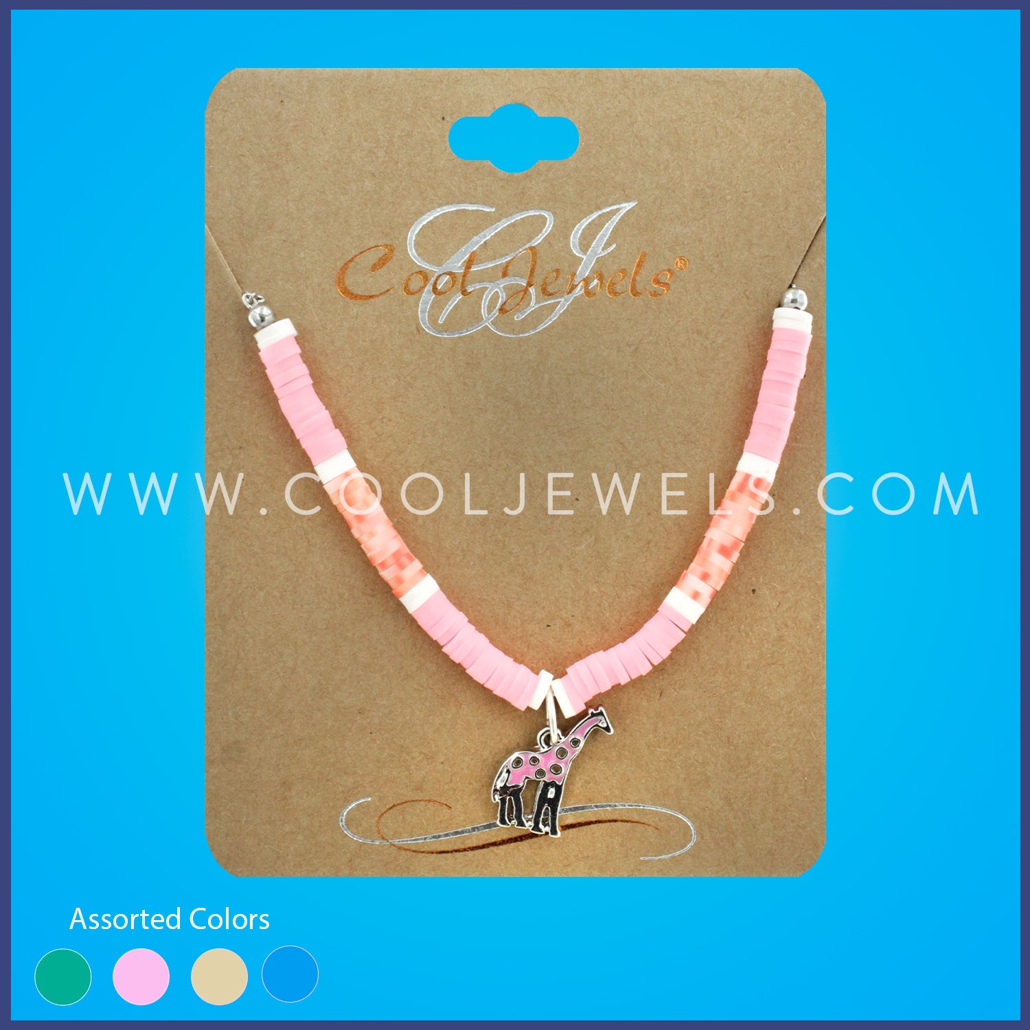 CHAIN NECKLACE WITH FIMO AND ENAMEL GIRAFFE ASSORTED - CARDED
