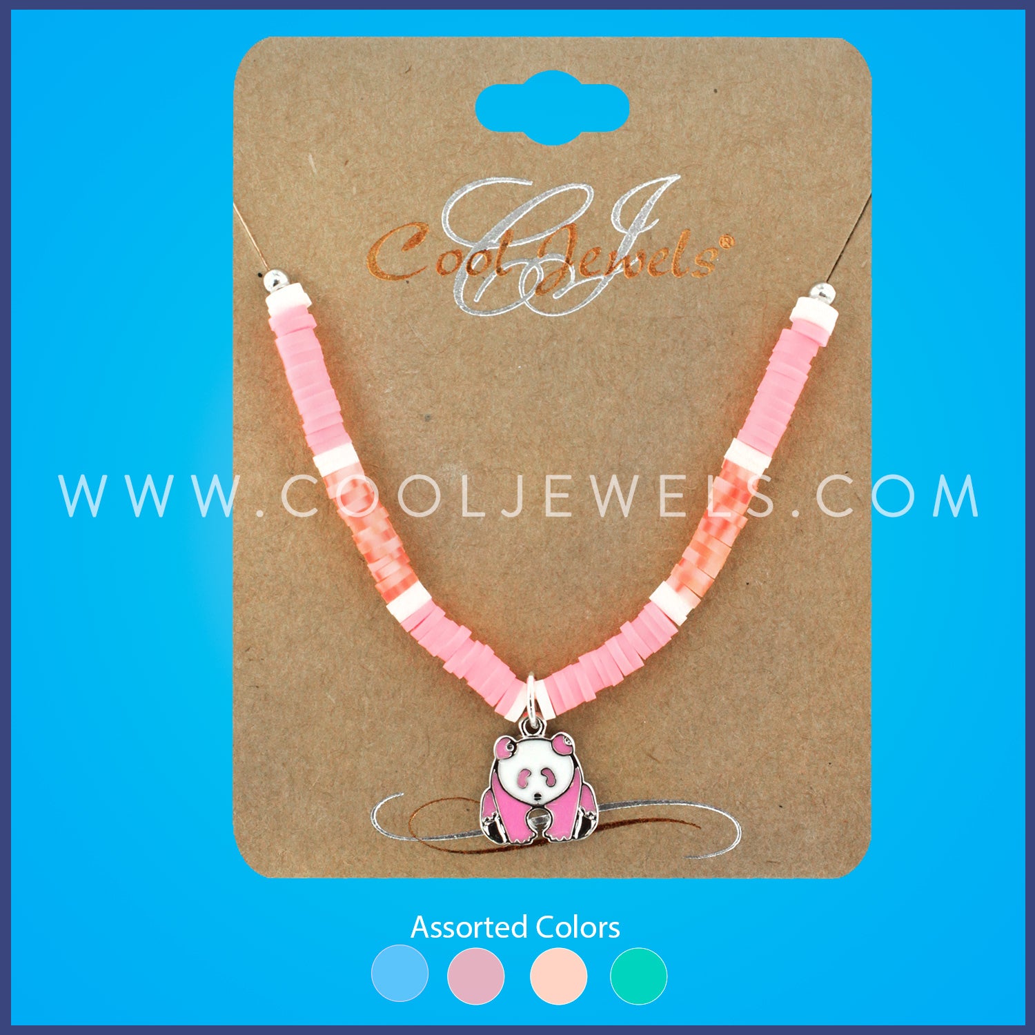CHAIN NECKLACE WITH FIMO AND ENAMEL PANDA ASSORTED - CARDED