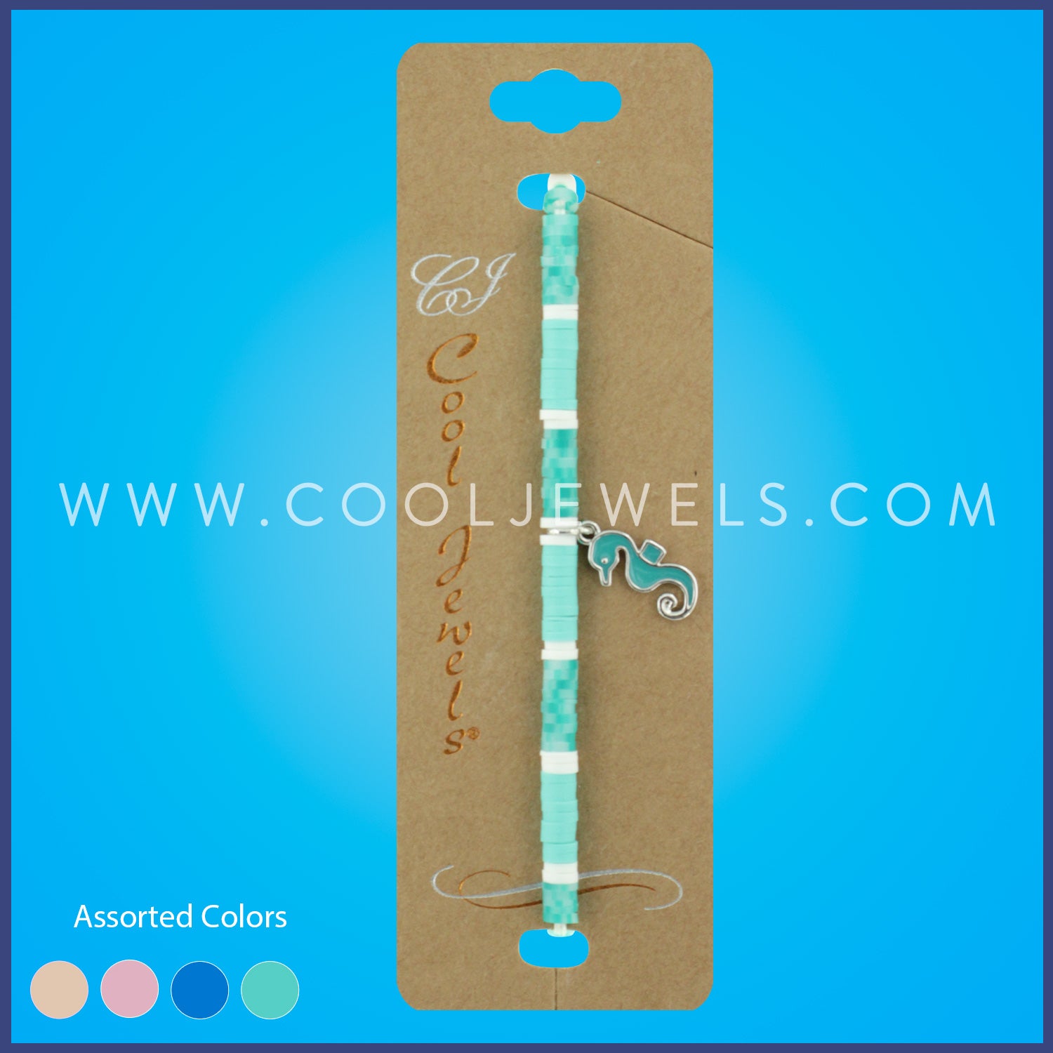 ELASTIC STRETCH BRACELET WITH FIMO AND ENAMEL SEAHORSE ASSORTED - CARDED