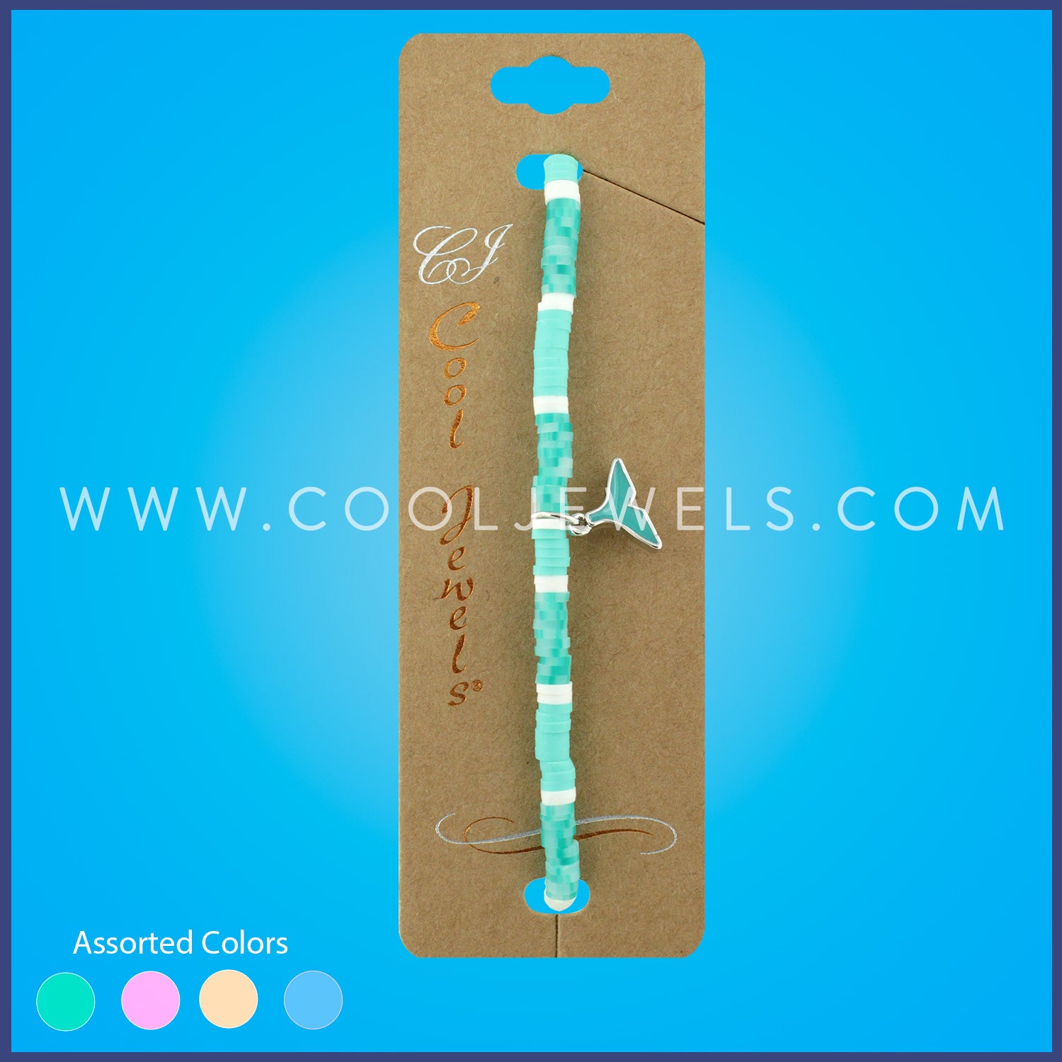 ELASTIC STRETCH BRACELET WITH FIMO AND ENAMEL WHALE TAIL ASSORTED - CARDED