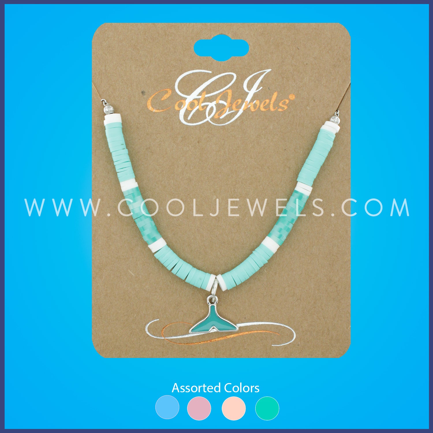 CHAIN NECKLACE WITH FIMO AND ENAMEL WHALE TAIL ASSORTED - CARDED