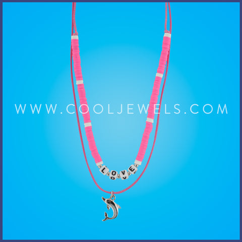 DOUBLE LAYER CORD NECKLACES WITH FIMO & LOVE & DOLPHIN
