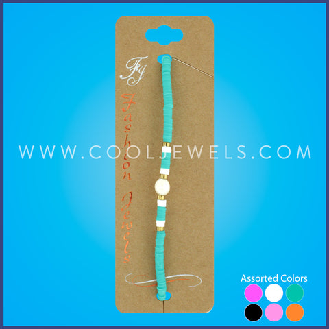 SLIDER CORD BRACELET WITH FIMO & CENTER PEARL BEAD ASSORTED - CARDED