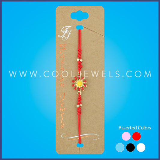 STRING SLIDER BRACELET WITH ENAMEL DAISY PENDANT ASSORTED - CARDED