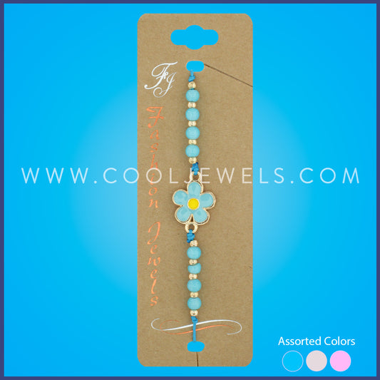 SLIDER BEADED BRACELET WITH DAISY PENDANT ASSORTED - CARDED
