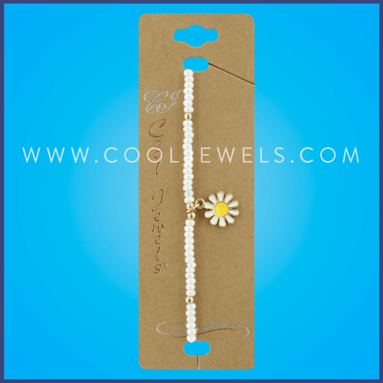 PEARL WHITE BEADED BRACELET WITH DAISY PENDANT