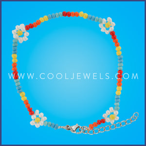 MULTICOLORED BEADED BRACELET WITH FLOWERS