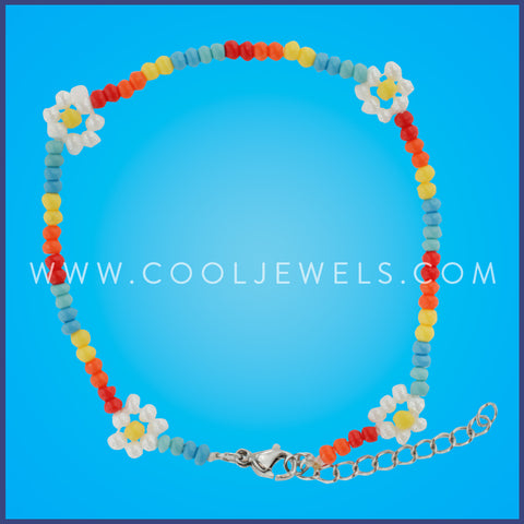 MULTICOLORED BEADED BRACELET WITH FLOWERS