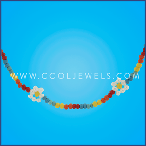 MULTICOLORED BEADED ANKLET WITH FLOWERS