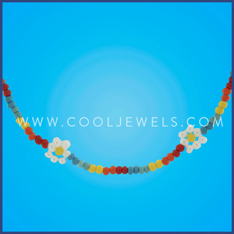 MULTICOLORED BEADED NECKLACES WITH FLOWERS
