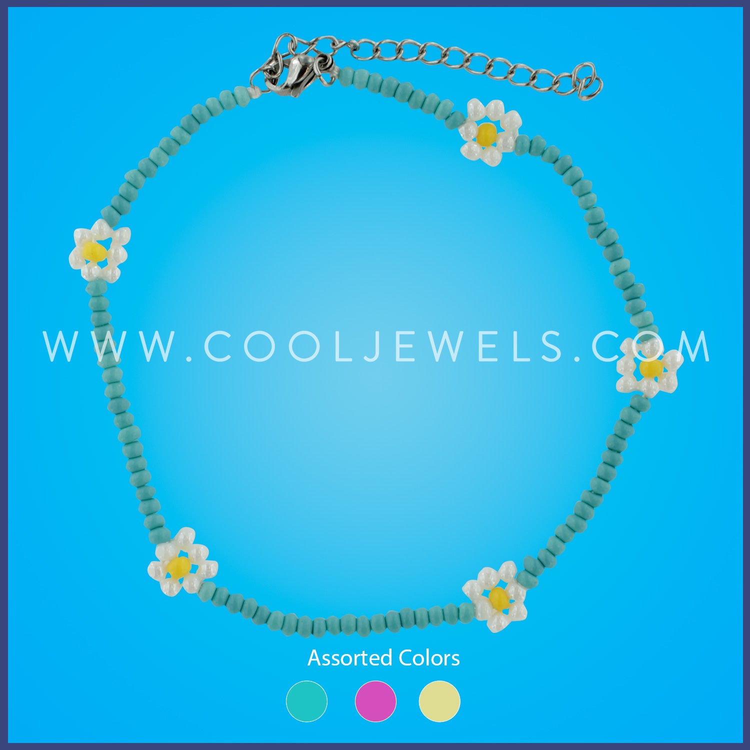BEADED ANKLET WITH FLOWERS - ASSORTED COLORS