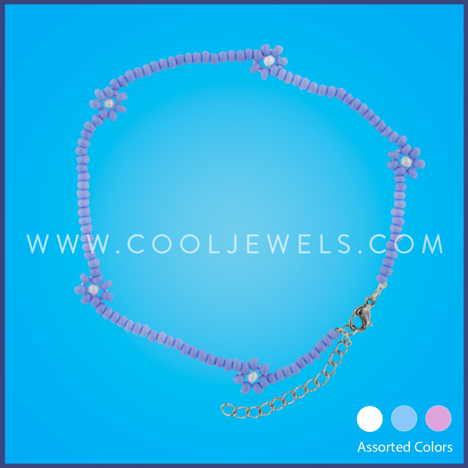 BEADED ANKLET WITH FLOWERS