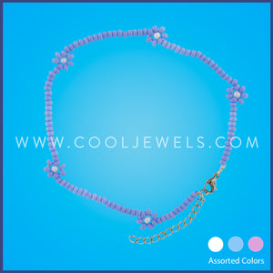 BEADED ANKLET WITH FLOWERS
