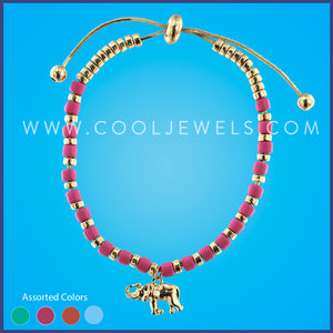 CHAIN SLIDER BRACELET WITH BEADS AND GOLD  ELEPHANT PENDANT