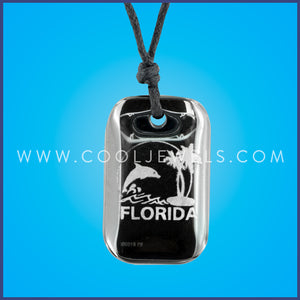 BLACK SLIDER CORD NECKLACE WITH DOLPHIN, PALM TREES & "FLORIDA" HEMATITE PENDANT