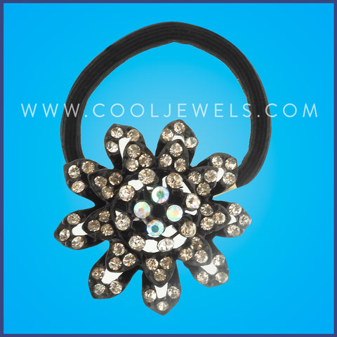 BLACK SCRUNCHIE WITH RHINESTONE FLOWER