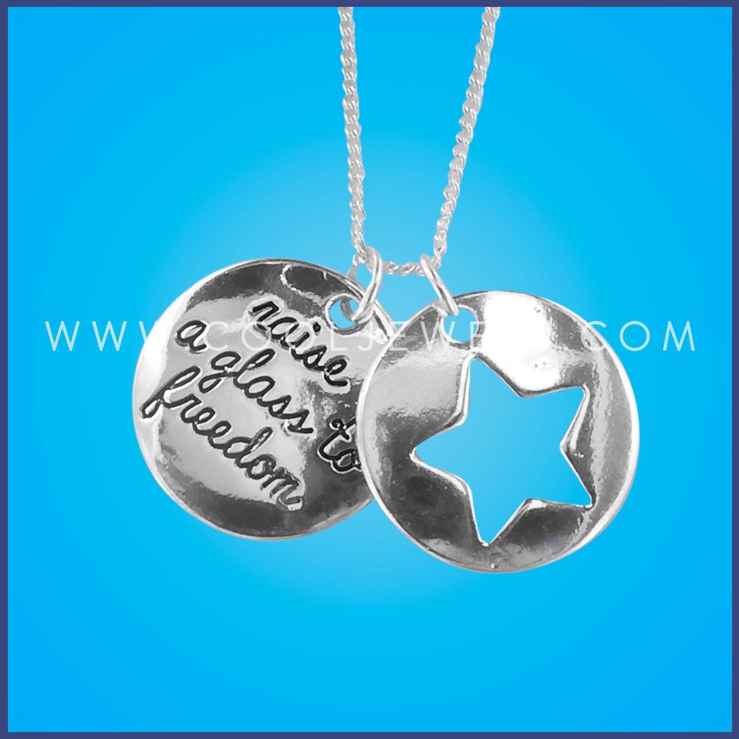 NECKLACE WITH STAR PENDANT WITH "RAISE A GLASS TO FREEDOM"