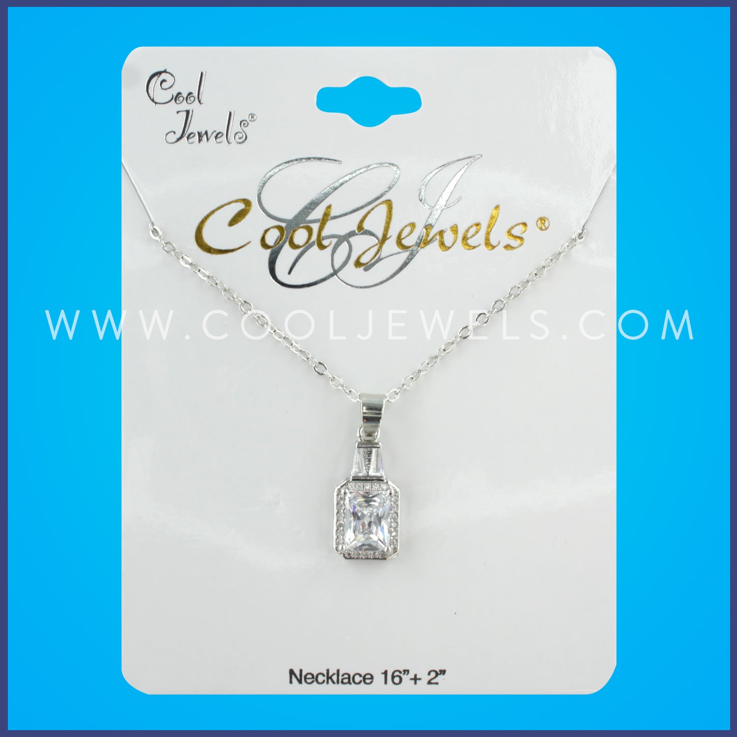 LINK CHAIN NECKLACE WITH RECTANGULAR RHINESTONE PENDANT