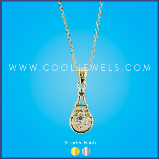 NECKLACE WITH TEARDROP EIFFEL TOWER RHINESTONE PENDANT