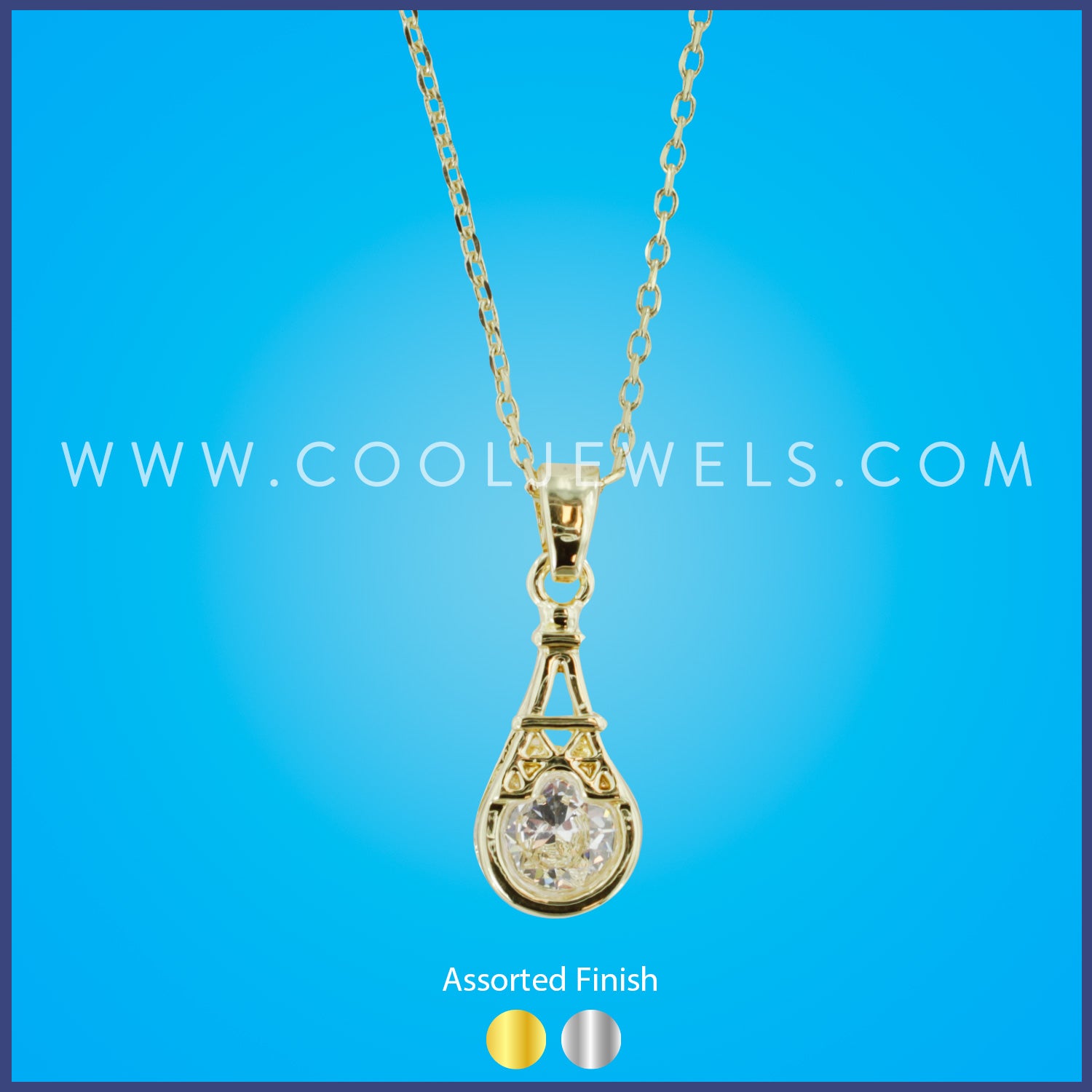 NECKLACE WITH TEARDROP EIFFEL TOWER RHINESTONE PENDANT