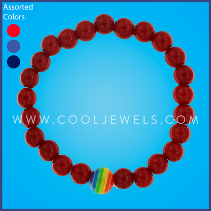 BEADED STRETCH BRACELET WITH RAINBOW BEAD