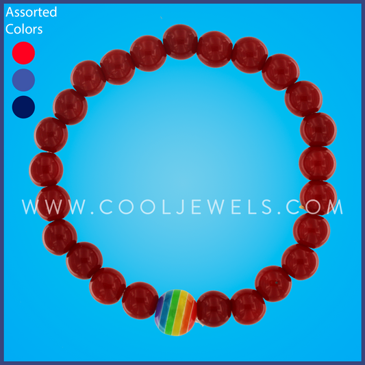 BEADED STRETCH BRACELET WITH RAINBOW BEAD