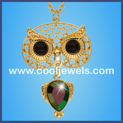 Gold Owl Faceted Colored Stone Necklaces