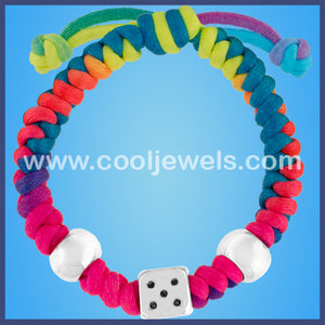Neon Rainbow Woven Slider Dice Bracelets