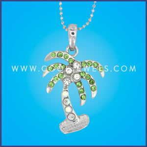 SILVER BALL CHAIN NECKLACE WITH RHINESTONE PALM TREE