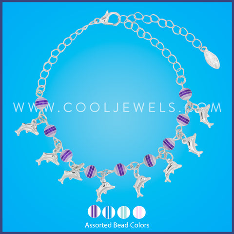Color Bead Anklet with Dolphin Charms