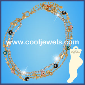 Rhinestone Evil Eye Beaded Anklets