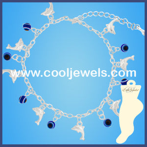 Blue Eye Bead Dolphin Anklets