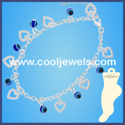 Blue Eye Bead Heart Anklets