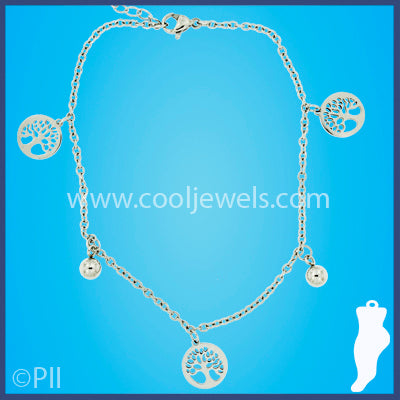 Round Tree & Silver Beads Anklet