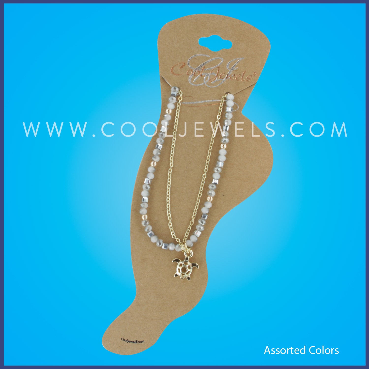 DOUBLE ANKLET WITH BEADS & TURTLE PENDANT