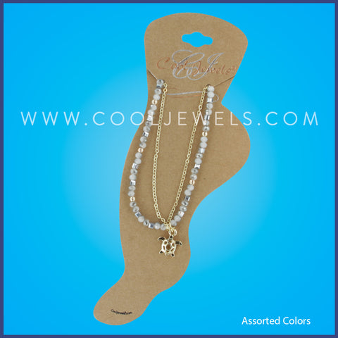 DOUBLE ANKLET WITH BEADS & TURTLE PENDANT