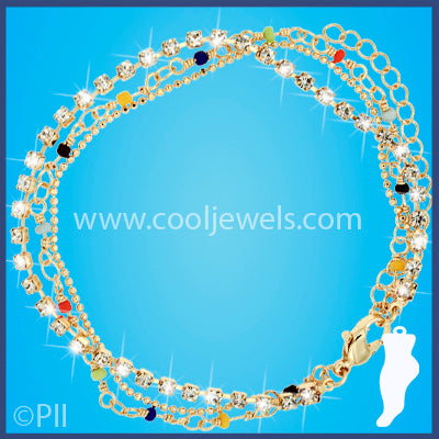 Rhinestone & Colored Beaded Anklet
