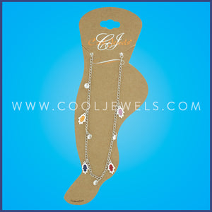 LINK CHAIN ANKLET WITH RHINESTONE DROPS & HAMSA HAND