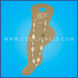 LINK CHAIN ANKLET WITH RHINESTONES & HAMSA HANDS