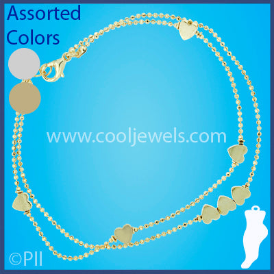 Assorted Layered Hearts Ball Chain Anklets